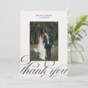 Cartão De Agradecimento Elegante Foto de Casamento com Letra de Caligrafia