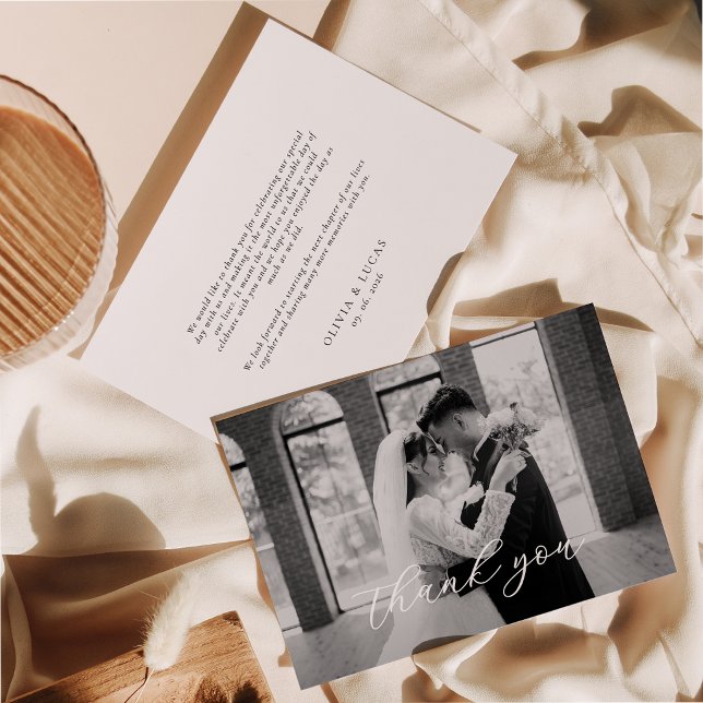Cartão De Agradecimento Elegante Foto de Casamento em Script (Criador carregado)