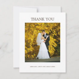 Cartão De Agradecimento Elegante Foto de Casamento Minimalista Branco   