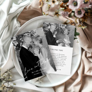 Cartão De Agradecimento Elegante foto de casamento preto e branco com cali