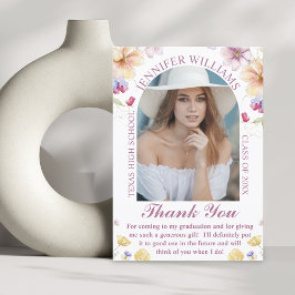 Cartão De Agradecimento elegante foto de formatura em rosa com grafia botâ