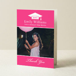 Cartão De Agradecimento Elegante Foto de Formatura Personalizada Rosa Vibr