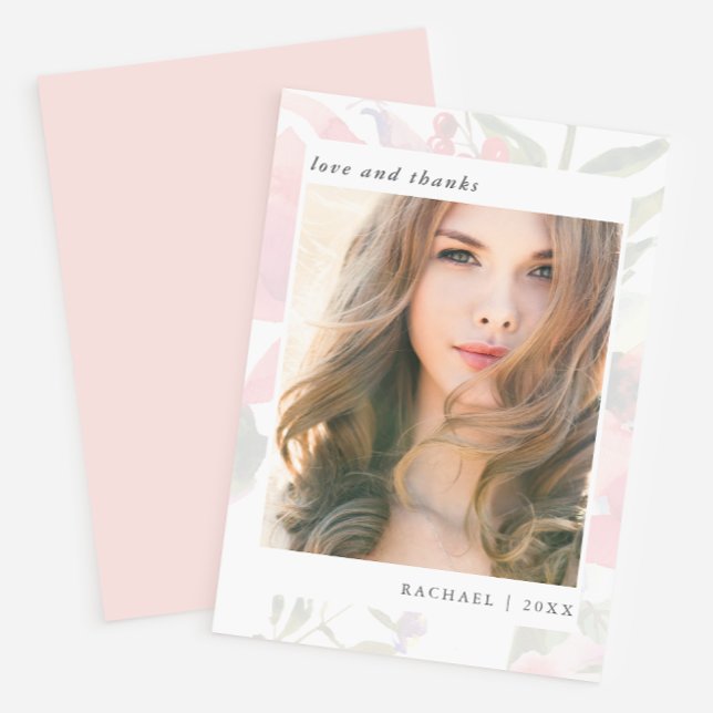 Cartão De Agradecimento Elegante Foto De Graduação Floral Obrigado (Criador carregado)