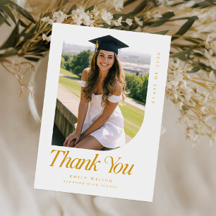 Cartão De Agradecimento Elegante Foto de Gradução em Letra Dourada Graduad
