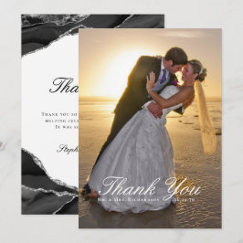 Cartão De Agradecimento Elegante Foto de Noivado em Folha de Prata com Ága