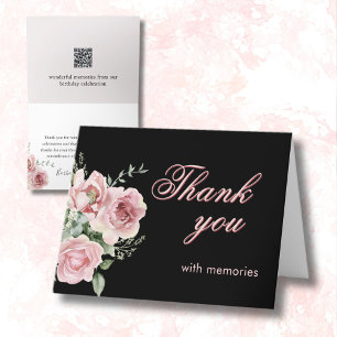 Cartão De Agradecimento Elegante Foto Floral QR Link A Qualquer Ano Aniver