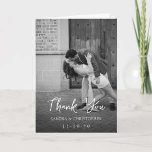 Cartão De Agradecimento Elegante Foto Preto e Branco Casamento Moderno