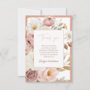 Cartão De Agradecimento Elegante Funeral Floral Rosa Bege de Outono