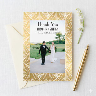 Cartão De Agradecimento Elegante Gatsby Deco 1920 2  Foto Casamento Obriga