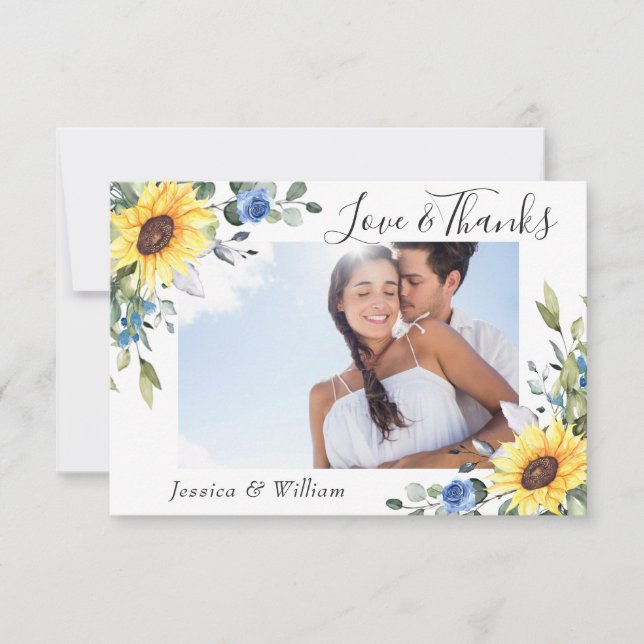 Cartão De Agradecimento Elegante Girassóis Eucalyptus Greenery 2 FOTO (Frente)