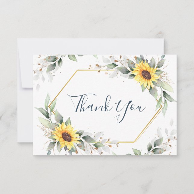 Cartão De Agradecimento Elegante Girassóis Verde Floral (Frente)