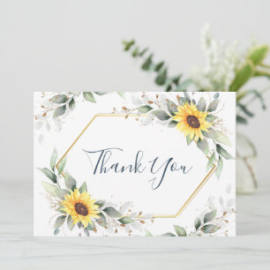 Cartão De Agradecimento Elegante Girassóis Verde Floral
