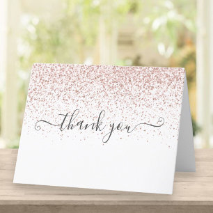 Cartão De Agradecimento Elegante Glitter Grafite Dourado Rosa