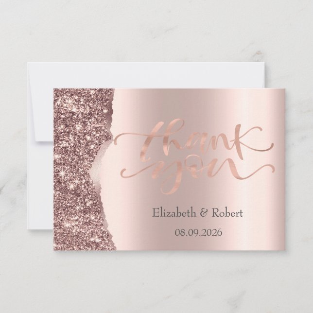 Cartão De Agradecimento Elegante Glitter Script Dourado Rosa  (Frente)