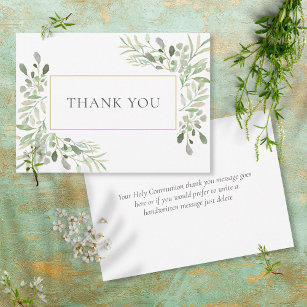 Cartão De Agradecimento Elegante Greenery Deixa a Santa Comunhão Obrigado