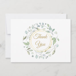 Cartão De Agradecimento Elegante Greenery Dourado Script