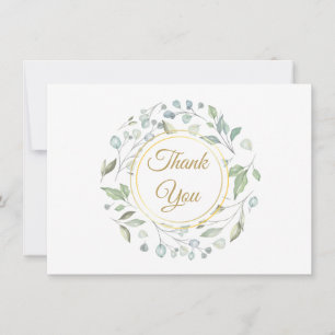 Cartão De Agradecimento Elegante Greenery Dourado Script