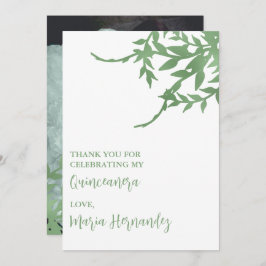 Cartão De Agradecimento Elegante Greenery Quinceañera