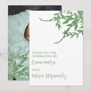 Cartão De Agradecimento Elegante Greenery Quinceañera