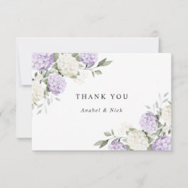 Cartão De Agradecimento Elegante Hortênsia Roxa Floral Verde