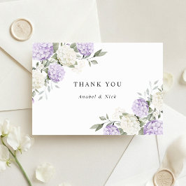 Cartão De Agradecimento Elegante Hortênsia Roxa Floral Verde