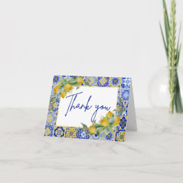 Cartão De Agradecimento Elegante italiano Blue Azulejos Lemon Citrus Scrip