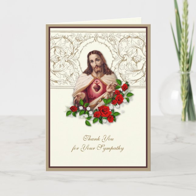 Cartão De Agradecimento Elegante Jesus Rosa Condolência Cristã Obrigado (Frente)