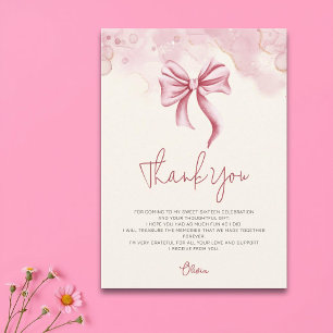 Cartão De Agradecimento Elegante Laço Rosa Soft Aniversário de 16