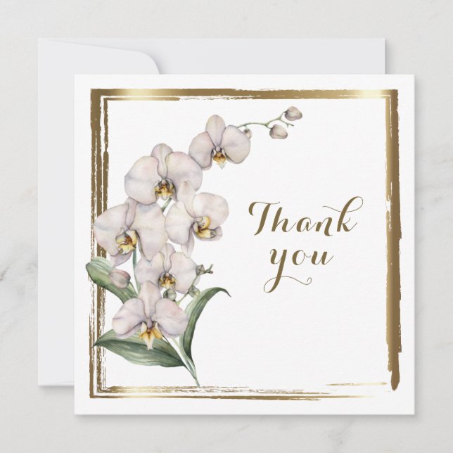 Cartão De Agradecimento Elegante Laranja Branca Orquídeas Douradas Obrigad (Frente)