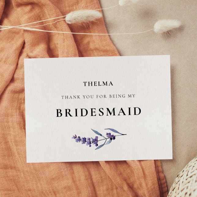 Cartão De Agradecimento Elegante Lavanda Floral Bridesmaid (Criador carregado)