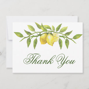 Cartão De Agradecimento Elegante Lemons Greenery Watercolor