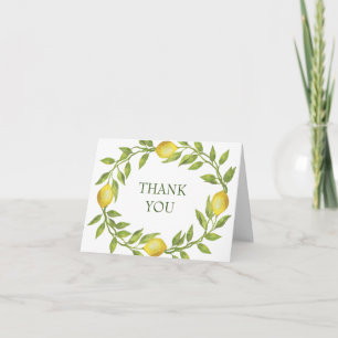 Cartão De Agradecimento Elegante Lemons Watercolor Greenery