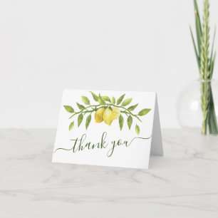 Cartão De Agradecimento Elegante Lemons Watercolor Greenery