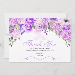Cartão De Agradecimento Elegante Lilac Purple Floral Quinceanera Obrigado