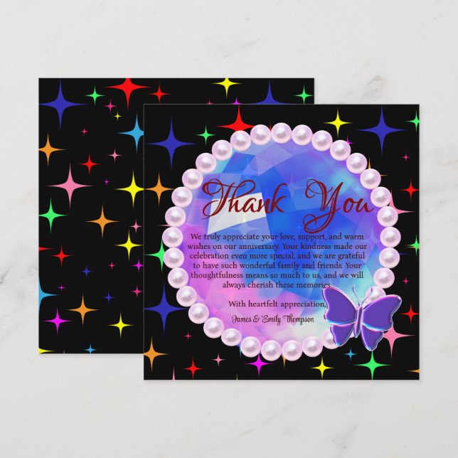 Cartão De Agradecimento Elegante Lilás Pérola Abstrata de Aniversário de C (Frente/Verso)