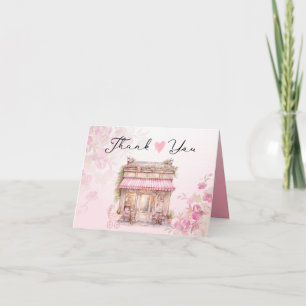 Cartão De Agradecimento Elegante Loja de Flores Rosa Boutique Café Vintage