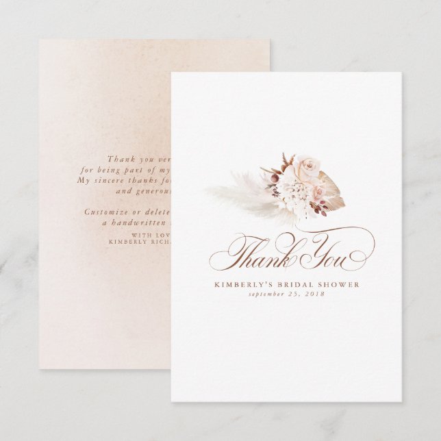 Cartão De Agradecimento Elegante Luz de Grama das Pampas Floral Obrigado (Frente/Verso)