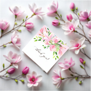 Cartão De Agradecimento Elegante Magnolia Rosa Chá de fraldas de Aquarela