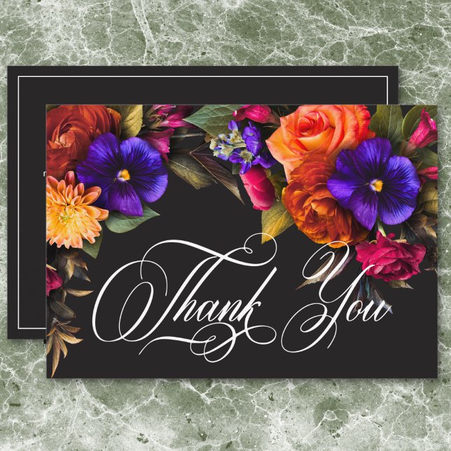 Cartão De Agradecimento Elegante Mal-humorado Vibrante Colheita Floral Chá (Elegant Moody Vibrant Harvest Floral Bridal Shower Thank You Card)