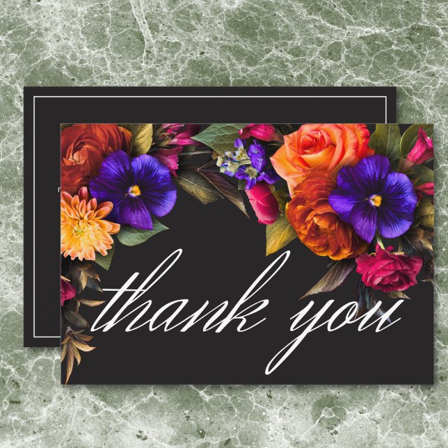 Cartão De Agradecimento Elegante Mal-humorado Vibrante Colheita Floral Chá (Elegant Moody Vibrant Harvest Floral Bridal Shower Thank You Card)