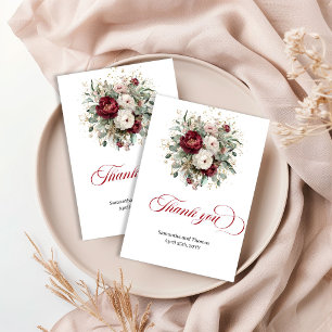 Cartão De Agradecimento Elegante Marsala Flora Verde Dourado Obrigada