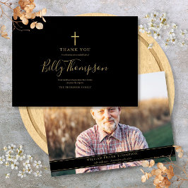 Cartão De Agradecimento Elegante Memorial Funerário Cruz de Ouro Simples F