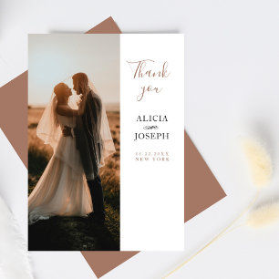 Cartão De Agradecimento Elegante Minimalista Beige Foto Obrigado Casamento
