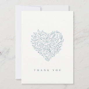 Cartão De Agradecimento Elegante Minimalista Cute Chic Azul Floral Coracao