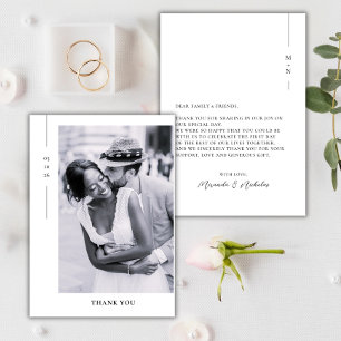 Cartão De Agradecimento Elegante Minimalista Foto de Casamento com Letra P