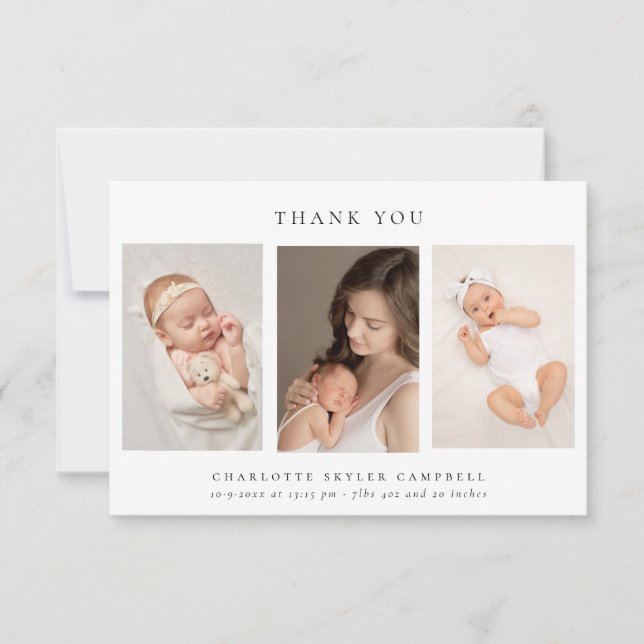 Cartão De Agradecimento Elegante Minimalista Obrigado 3 Fotos (Frente)