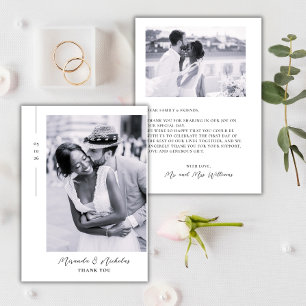 Cartão De Agradecimento Elegante Minimalista Preta Script 2 Foto Casamento