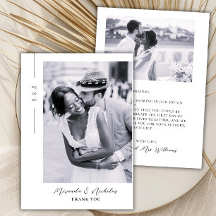 Cartão De Agradecimento Elegante Minimalista Preta Script 2 Foto Casamento