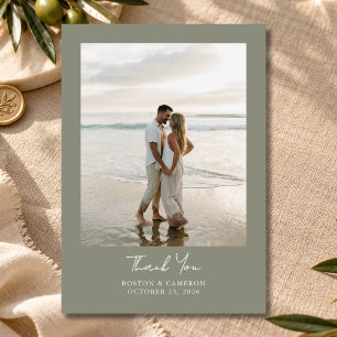 Cartão De Agradecimento Elegante Minimalista Verde Sage 2 Fotos Casamento
