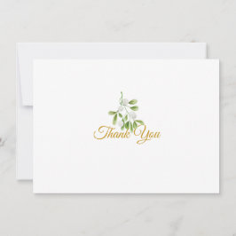 Cartão De Agradecimento Elegante Mistletoe Greenery Dourado Script